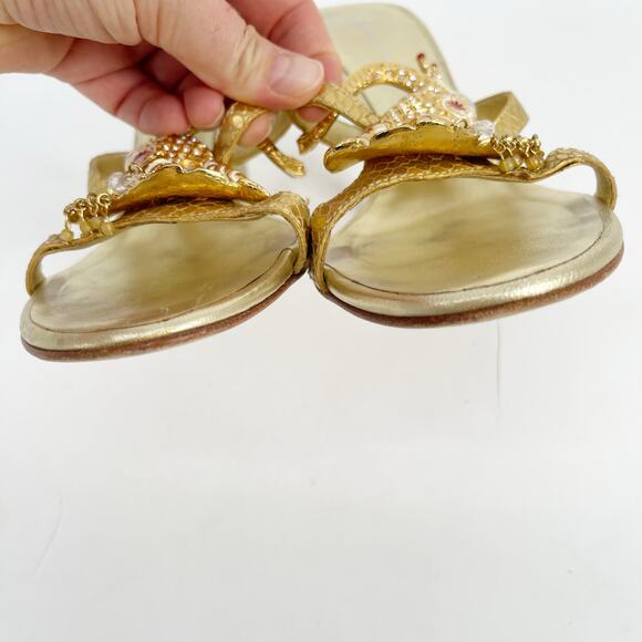 Giuseppe Zanotti Gold Crystal Embellished Elephant Metallic Heel Sandals IT 39 - Picture 8 of 13